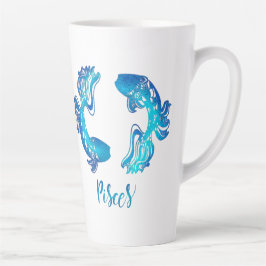 Caneca De Café Latte Pisces zodiac sign bright light blue glitter fish