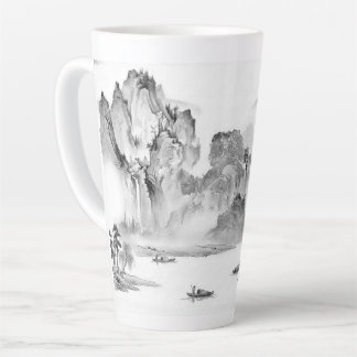 Caneca De Café Latte PixDezine Black Chinoiserie Vale Paisagem da Vida