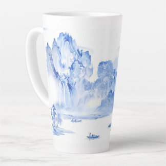 Caneca De Café Latte PixDezine Blue Chinoiserie Vale Paisagem Viva