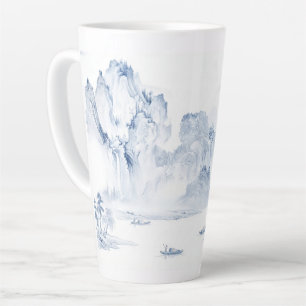 Caneca De Café Latte PixDezine Blue Chinoiserie Vale Paisagem Viva