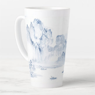 Caneca De Café Latte PixDezine Blue Chinoiserie Vale Paisagem Viva