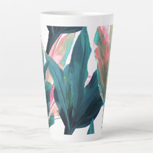 Caneca De Café Latte PixDezines Dark Teal+Pink Ti Leaves