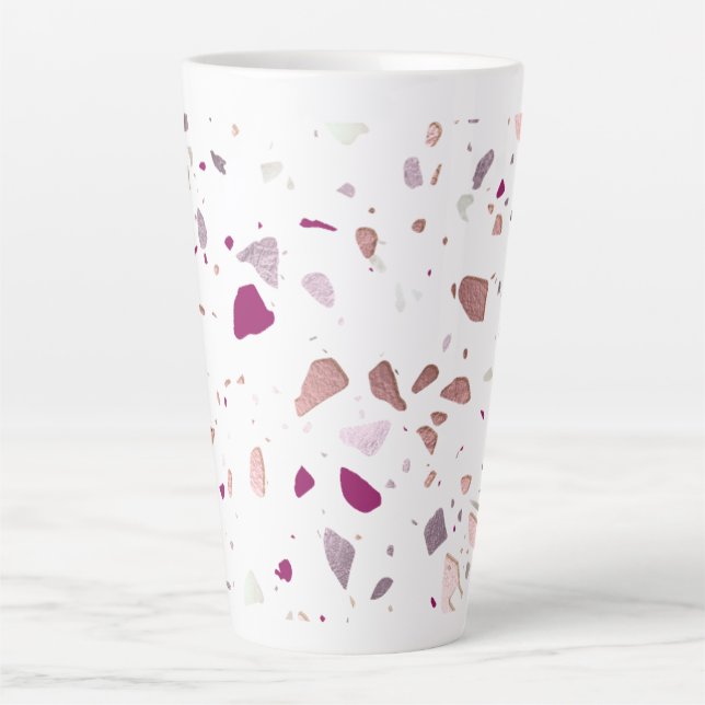 Caneca De Café Latte PixDezines Terrazzo Rosa Dourado Borgonha (Frente)