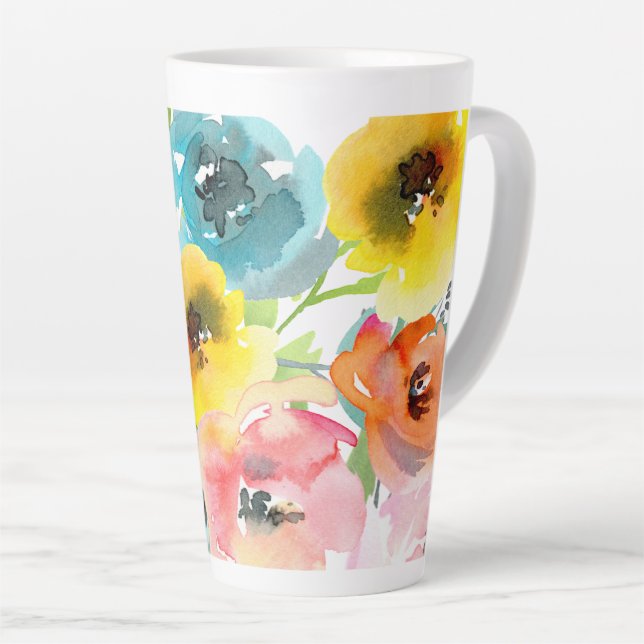 Caneca De Café Latte PixDezines Watercolor Peonies Summer (Ângulo direito)