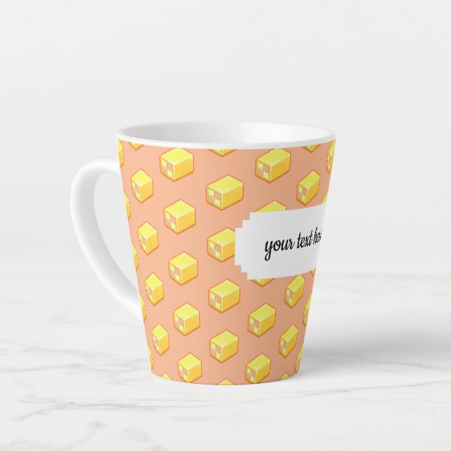 Caneca De Café Latte Pixel Art Pink & Yellow Battenberg Cake Padrão (Ângulo esquerdo)