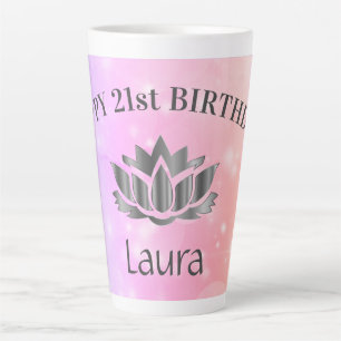 Caneca De Café Latte Placa de aniversário de 21 anos Sparkly personali