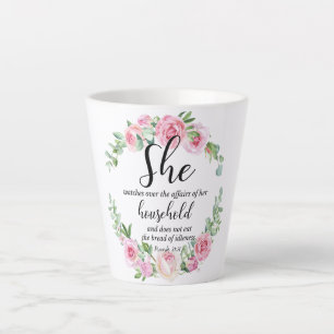 Caneca De Café Latte Placa Floral Rosa Rosa com Escritura de Dia de as 