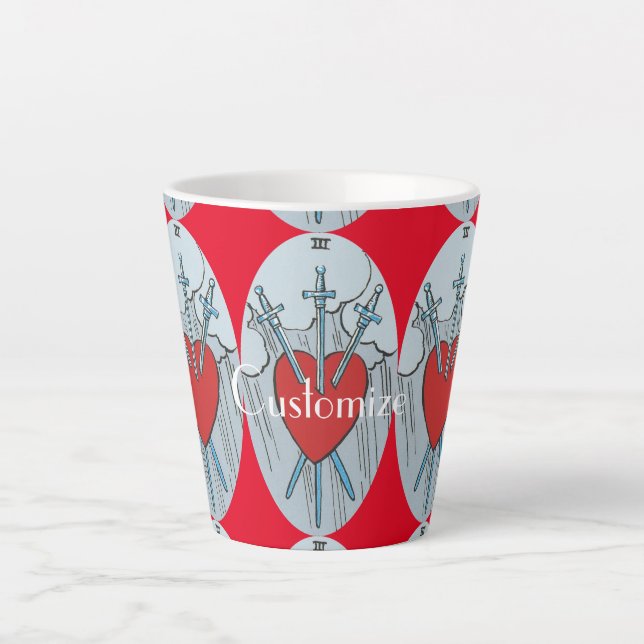 Caneca De Café Latte Placa Tarot 3 Espadas Troço_Trova (Frente)