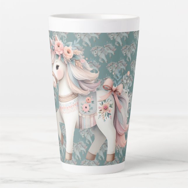 Caneca De Café Latte Planeador de Ilustração de Fantasia Floral Pastel  (Frente)