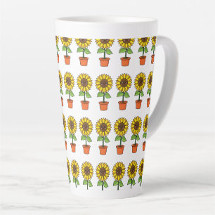 Caneca De Café Latte Planta de girassol de Kawaii em Pote