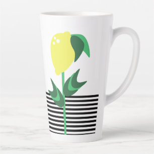 Caneca De Café Latte Planta de Limão Listras Pretas