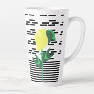 Caneca De Café Latte Planta de Limão Listras Pretas