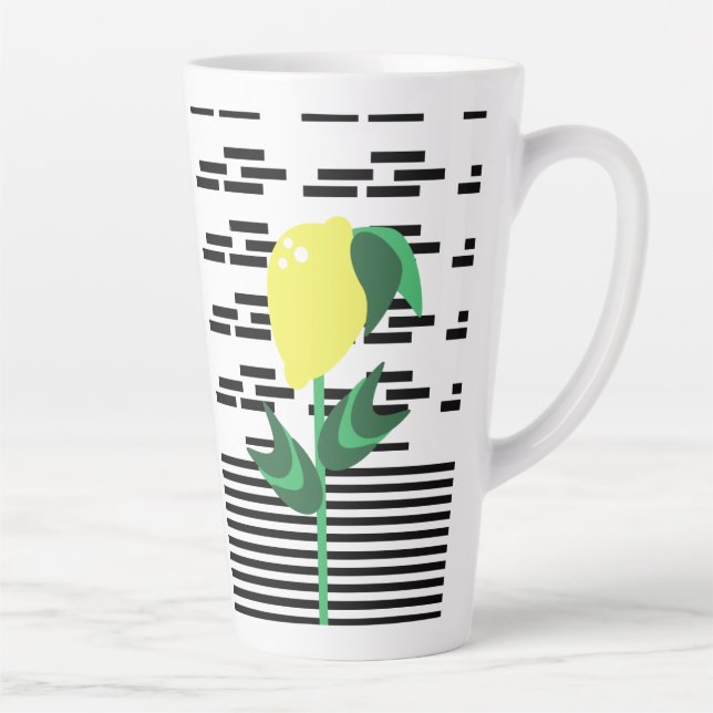 Caneca De Café Latte Planta de Limão Listras Pretas (Direita)