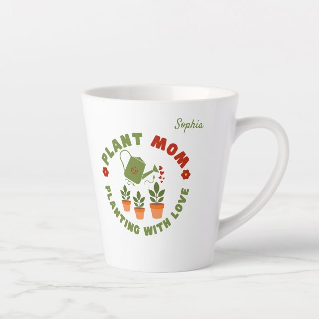 Caneca De Café Latte Planta Mãe Plantando Com Amor Personalizado (Direita)