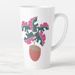 Caneca De Café Latte Plantas Arte Variada Rosa Tropical Monstera