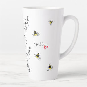 Caneca De Café Latte Plantas coloridas e design de aquarela de abelha