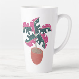 Caneca De Café Latte Plantas Tropicais Rosa Monstera Arte Variada
