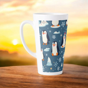 Caneca De Café Latte Playful Penguin Pattern