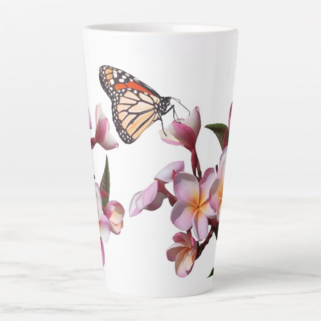 Caneca De Café Latte Plumeria Flores Monarca Borboleta Latte Mug (Frente)