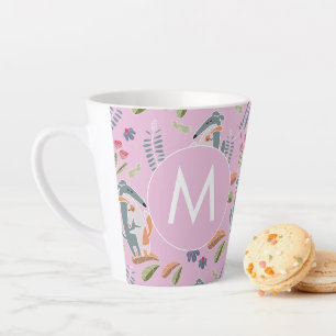 Caneca De Café Latte Podenco Personalizado e Cartoon Rosa Galgo Lilac