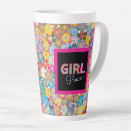 Caneca De Café Latte Poder da Menina | Girassas rosadas Lindas