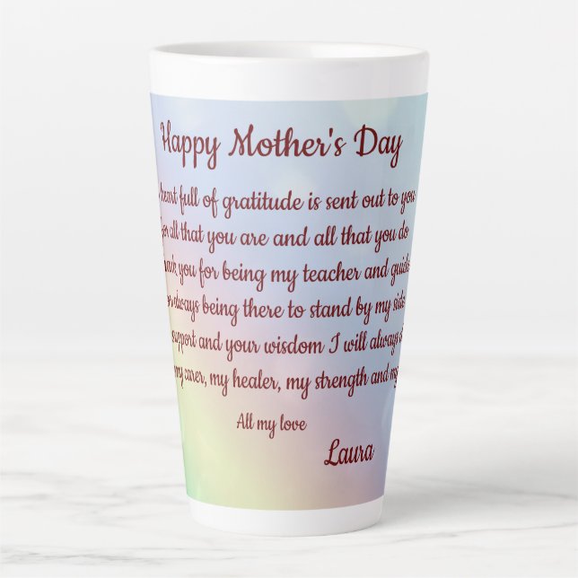 Caneca De Café Latte Poema do Dia das Mães Feliz personalizado (Frente)