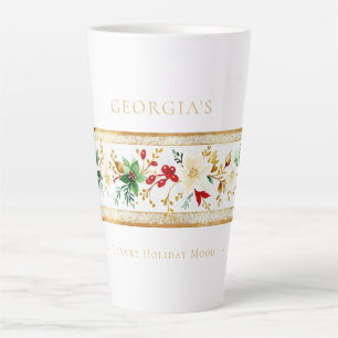 Caneca De Café Latte Poinsétia de Luxo Floral de Natal Dourado MH26