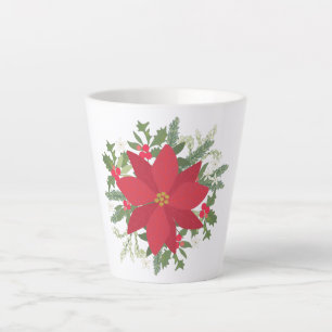 Caneca De Café Latte Poinsétia Vermelha Floral Natal