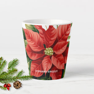 Caneca De Café Latte Poinsettia de Natal Vermelho Feriado Personalizada