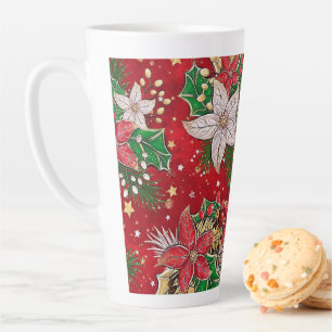 Caneca De Café Latte Poinsettia Latte Mug de Natal clássico!