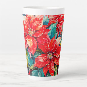 Caneca De Café Latte Poinsettias Christmas
