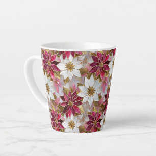 Caneca De Café Latte Poinsettias de Natal Rosa Douradas Brancas