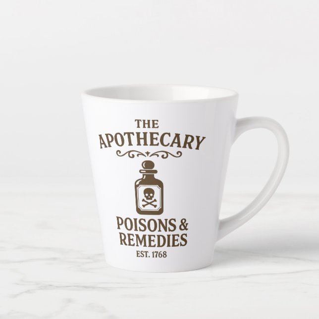 Caneca De Café Latte Poisons & Remedies Latte Mug – Apothecary-Style (Direita)