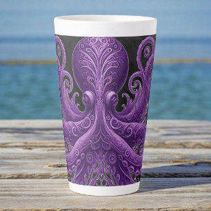 Caneca De Café Latte Polvo Roxo Vitoriano Steampunk Kraken