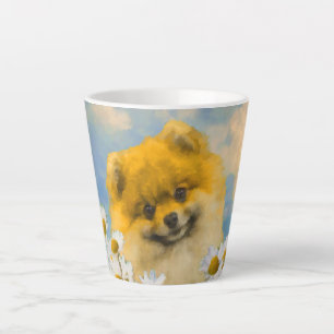 Caneca De Café Latte Pomerânia em Pintura de Cães - Arte Original