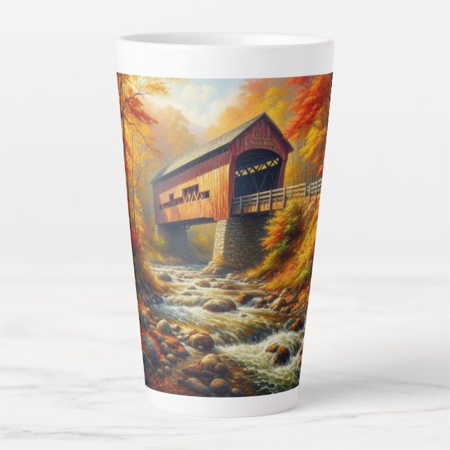 Caneca De Café Latte ponte clássica coberta pelo outono (Frente)