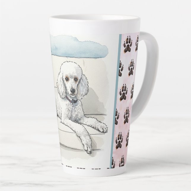 Caneca De Café Latte Poodle em um Fundo Impressão de Couch and Dog (Ângulo direito)