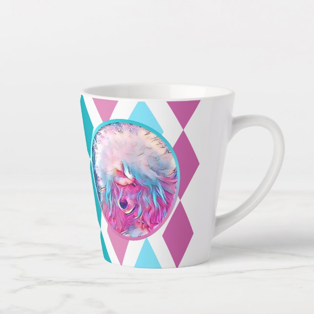 Caneca De Café Latte Poodle Pintado em Aqua e Teal Rosa (Direita)