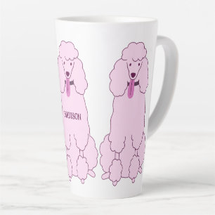 Caneca De Café Latte Poodles Rosa de Nome Personalizado