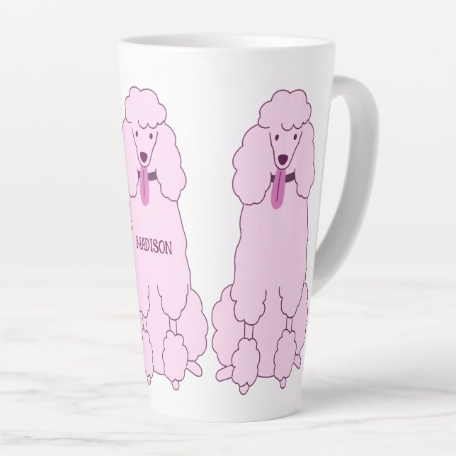Caneca De Café Latte Poodles Rosa de Nome Personalizado (Ângulo direito)
