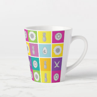 Caneca De Café Latte Pop Art Botânico e Fruta Padrões Latte