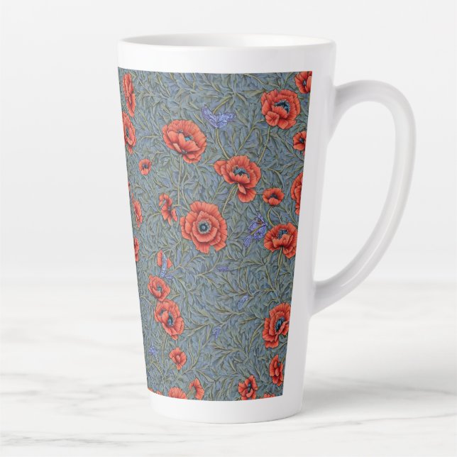 Caneca De Café Latte Poppies Blue Butflies (Direita)