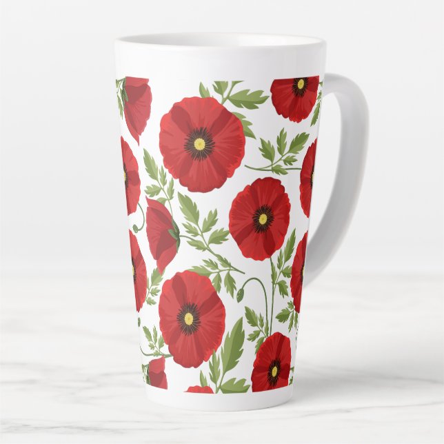 Caneca De Café Latte Poppy alegre Flores de Verão (Ângulo direito)