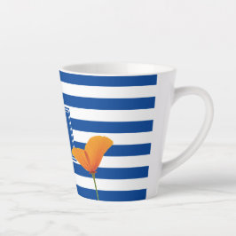Caneca De Café Latte Poppy Blue Stripes Monograma