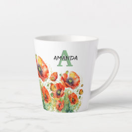 Caneca De Café Latte População bonito Vermelha Picada Floral Monograma