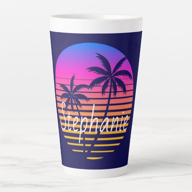 Caneca De Café Latte Pôr de sol retrô personalizado (Frente)
