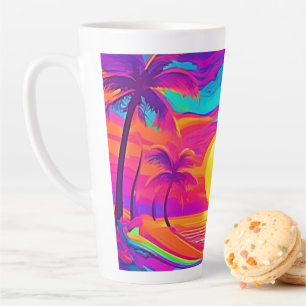 Caneca De Café Latte Pôr do Sol Azul e Laranja