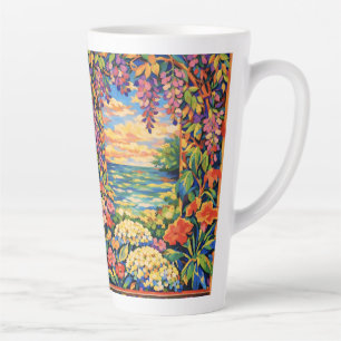 Caneca De Café Latte Pôr do Sol Floral Oceânico Vibrante Jardim – Fauve