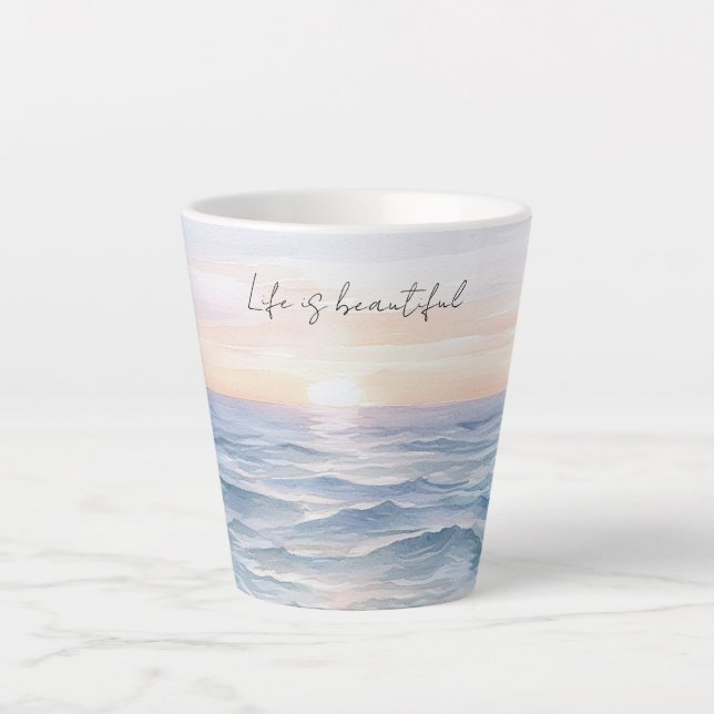 Caneca De Café Latte Pôr do Sol Oceânico Lindo (Frente)