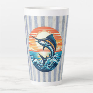 Caneca De Café Latte Pôr do sol personalizado de marlin costeiro/náutic